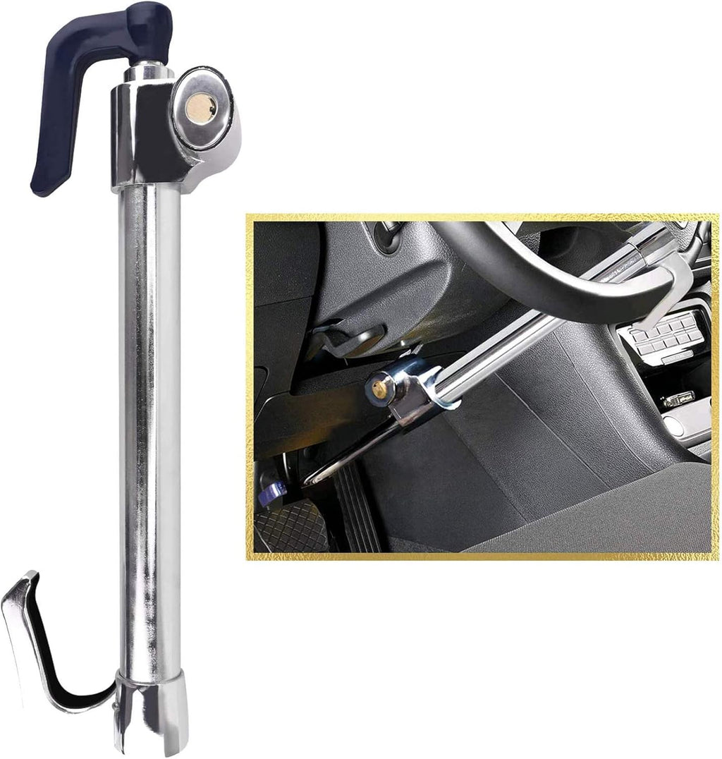 Universal Steering Wheel Brake Lock Retractable Double Hook Car Clutch Pedal Lock with 3 Keys I8264