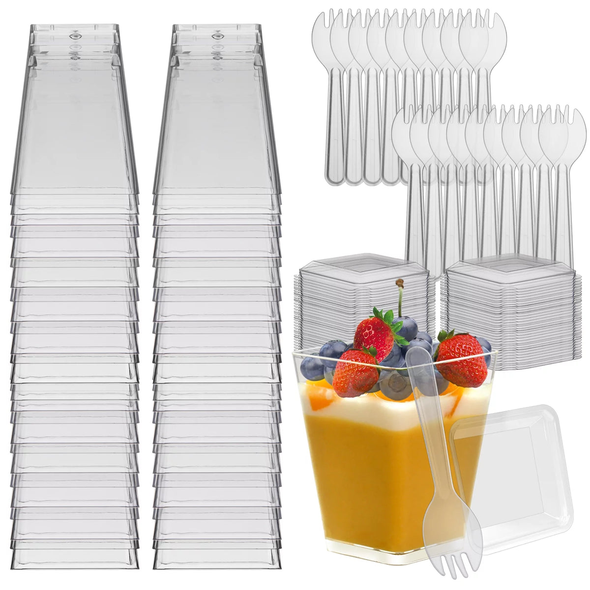 100 Pack 5.4oz Clear Dessert Cups with Lids and Spoons M59038