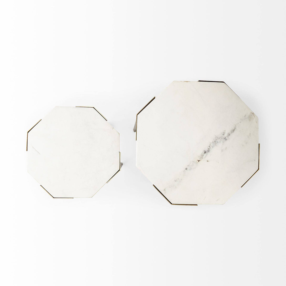 Set of Two White Marble and Iron Hexagonal End Tables D672092