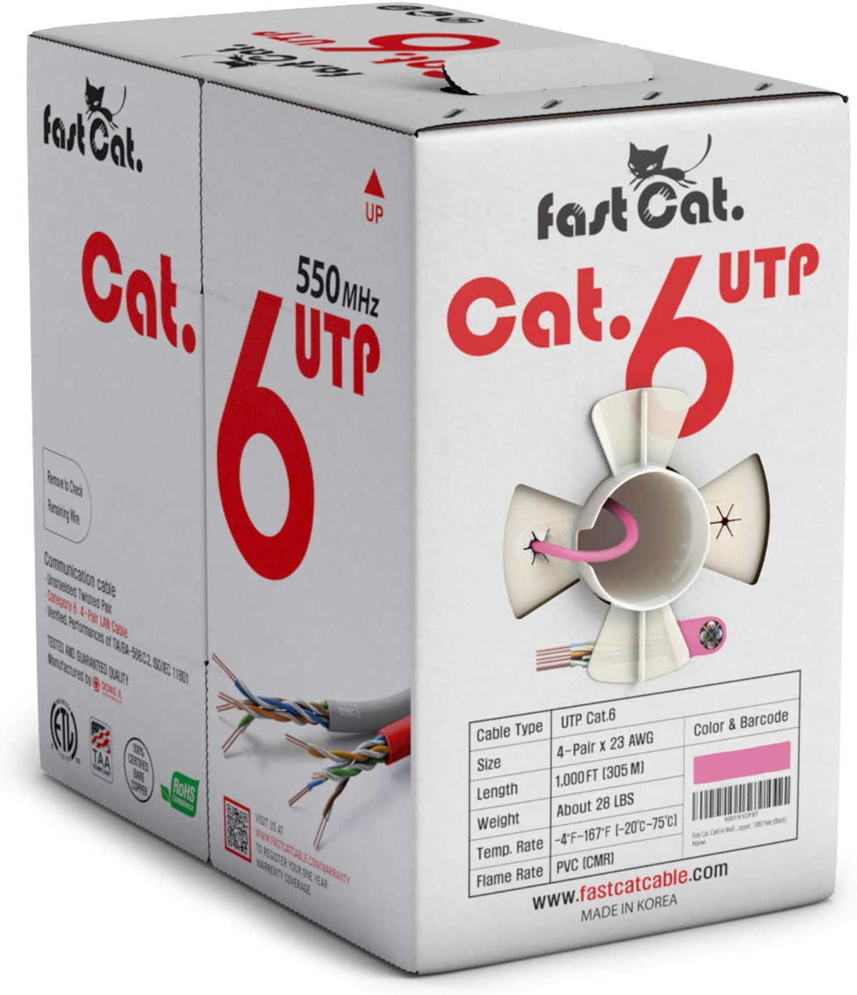 Cat6 Ethernet Cable 1000ft 23 AWG CMR Solid Bare Copper UTP LAN Cable Gray G1928