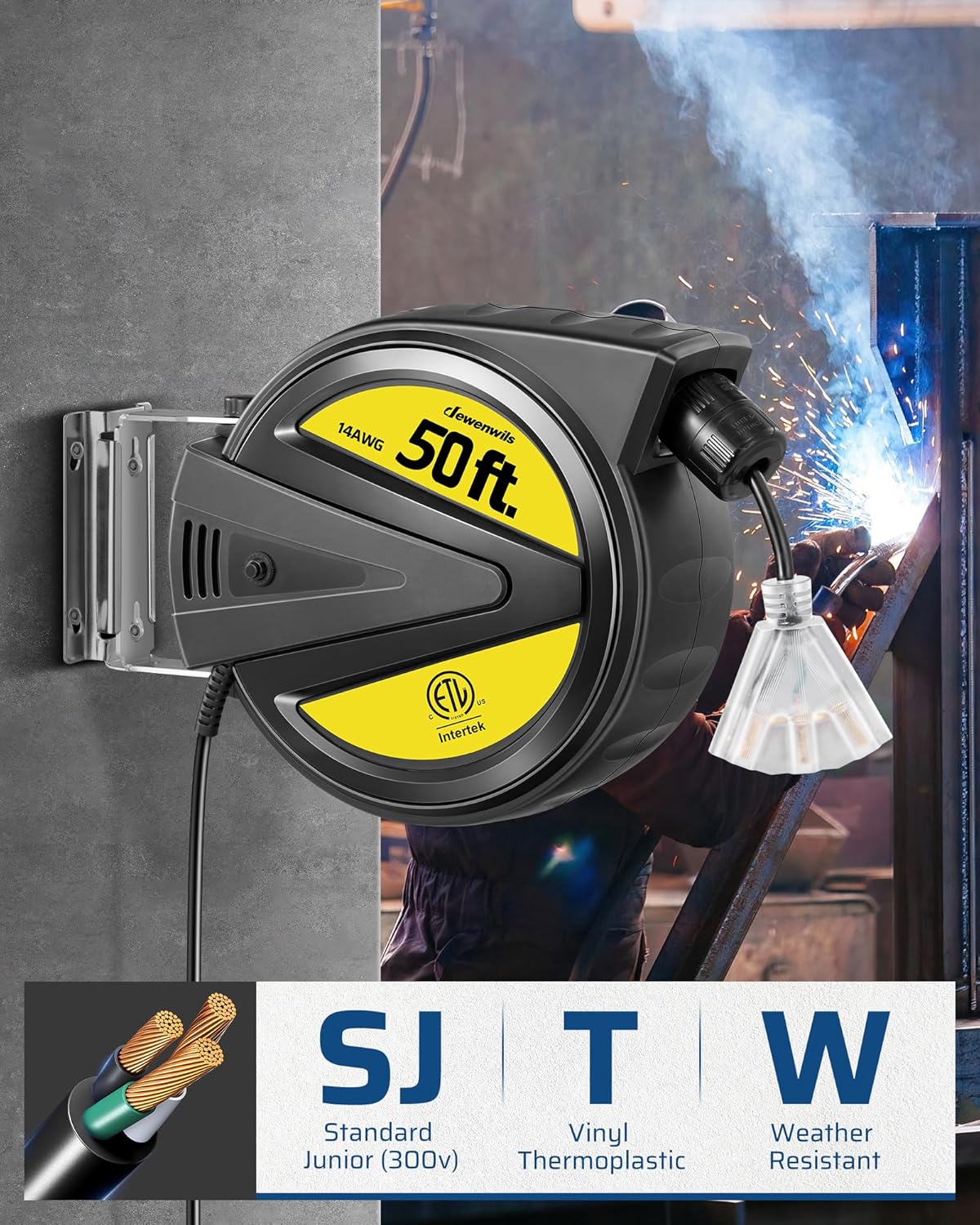 50FT Heavy Duty Retractable Extension Cord Reel O3213