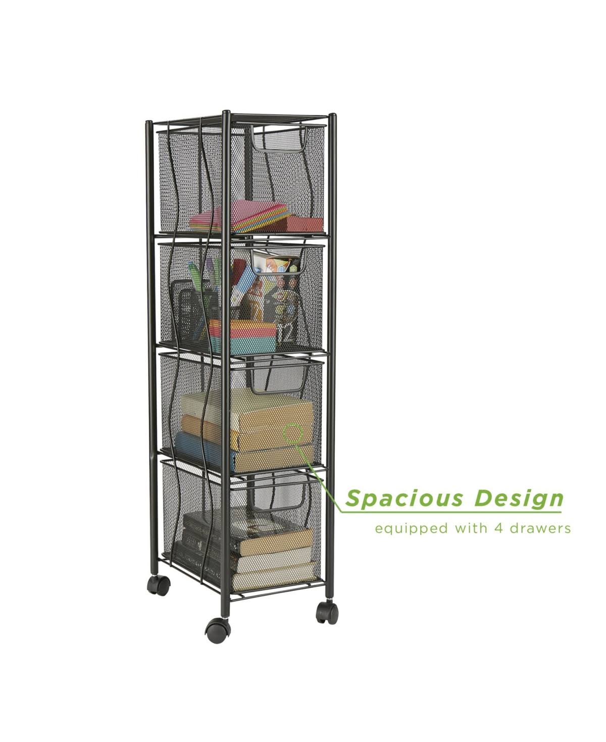4 Drawer Rolling Mesh Metal Cart W910