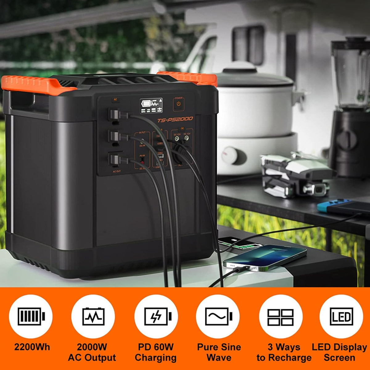 2200Wh Portable Power Station with 3 AC Outlets N2862