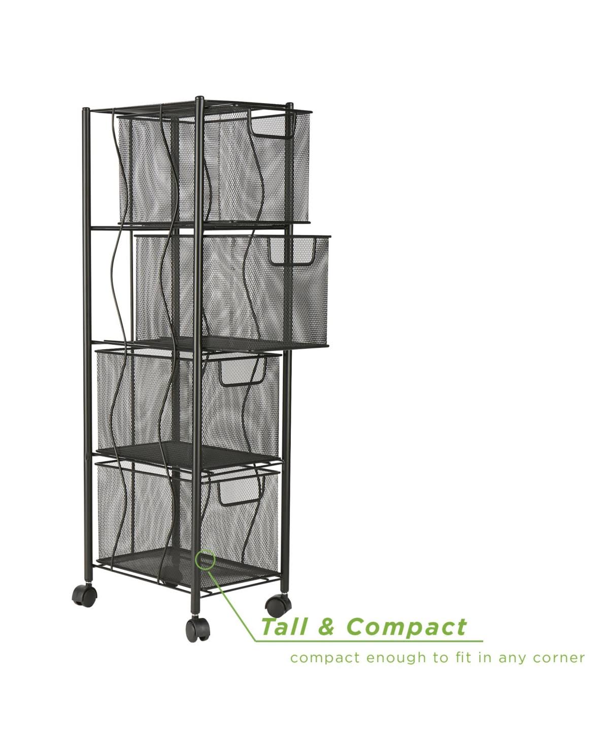 4 Drawer Rolling Mesh Metal Cart W910