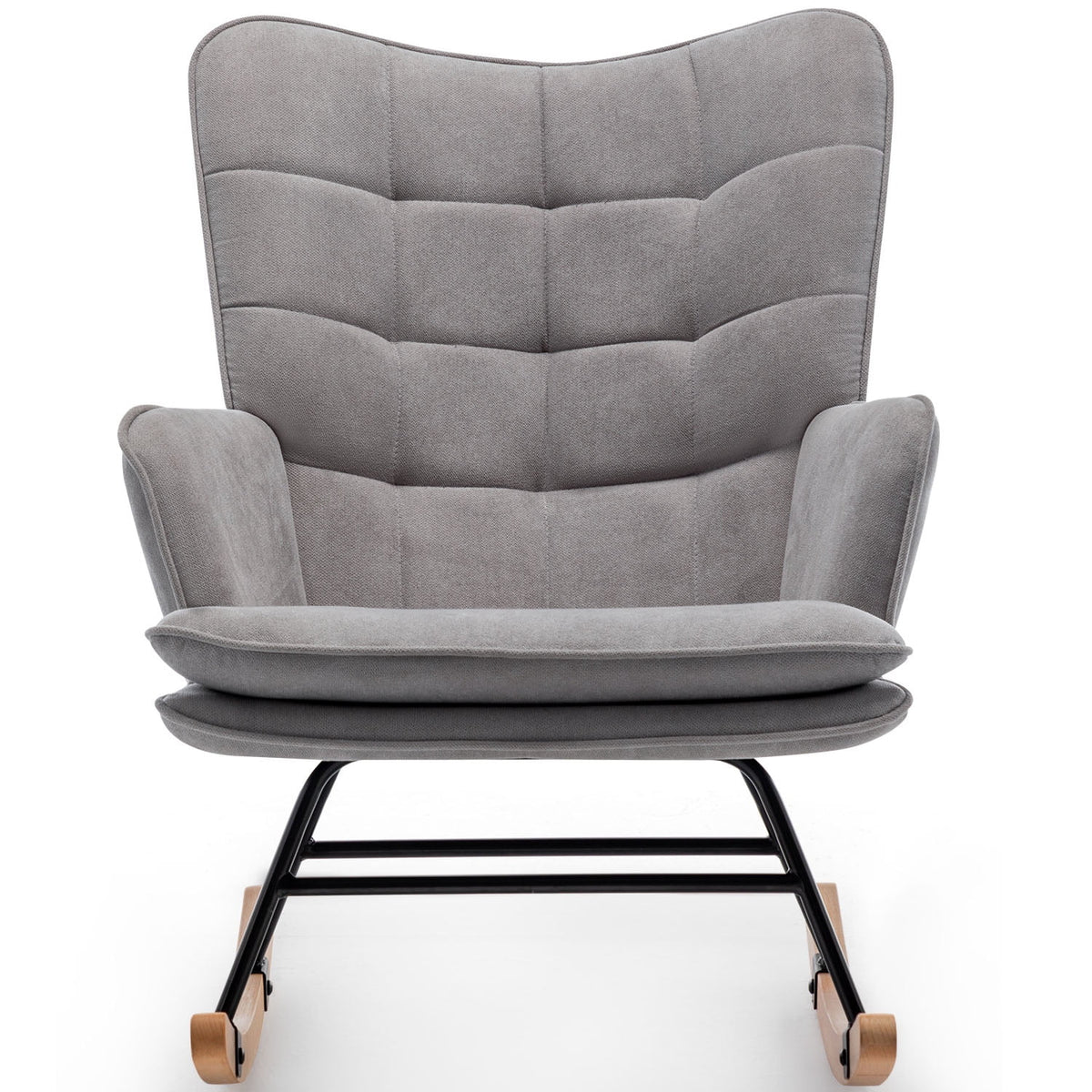 Gray Linen Fabric Rocking Chair with Ottoman E341