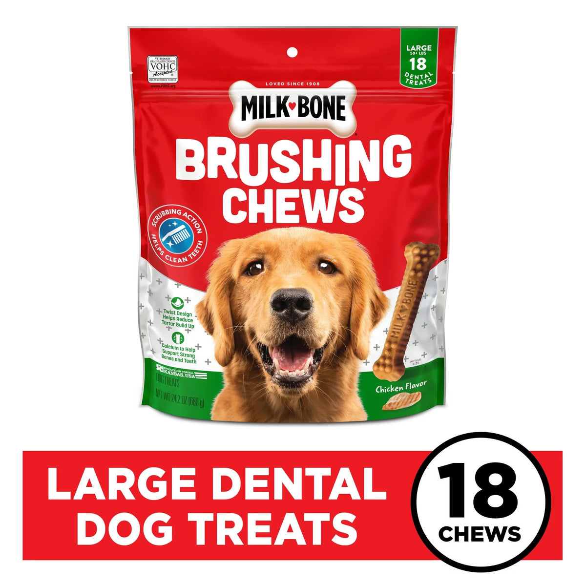 Daily Dental Dog Treats, Large, 24.2 oz, 18 Bones G9422
