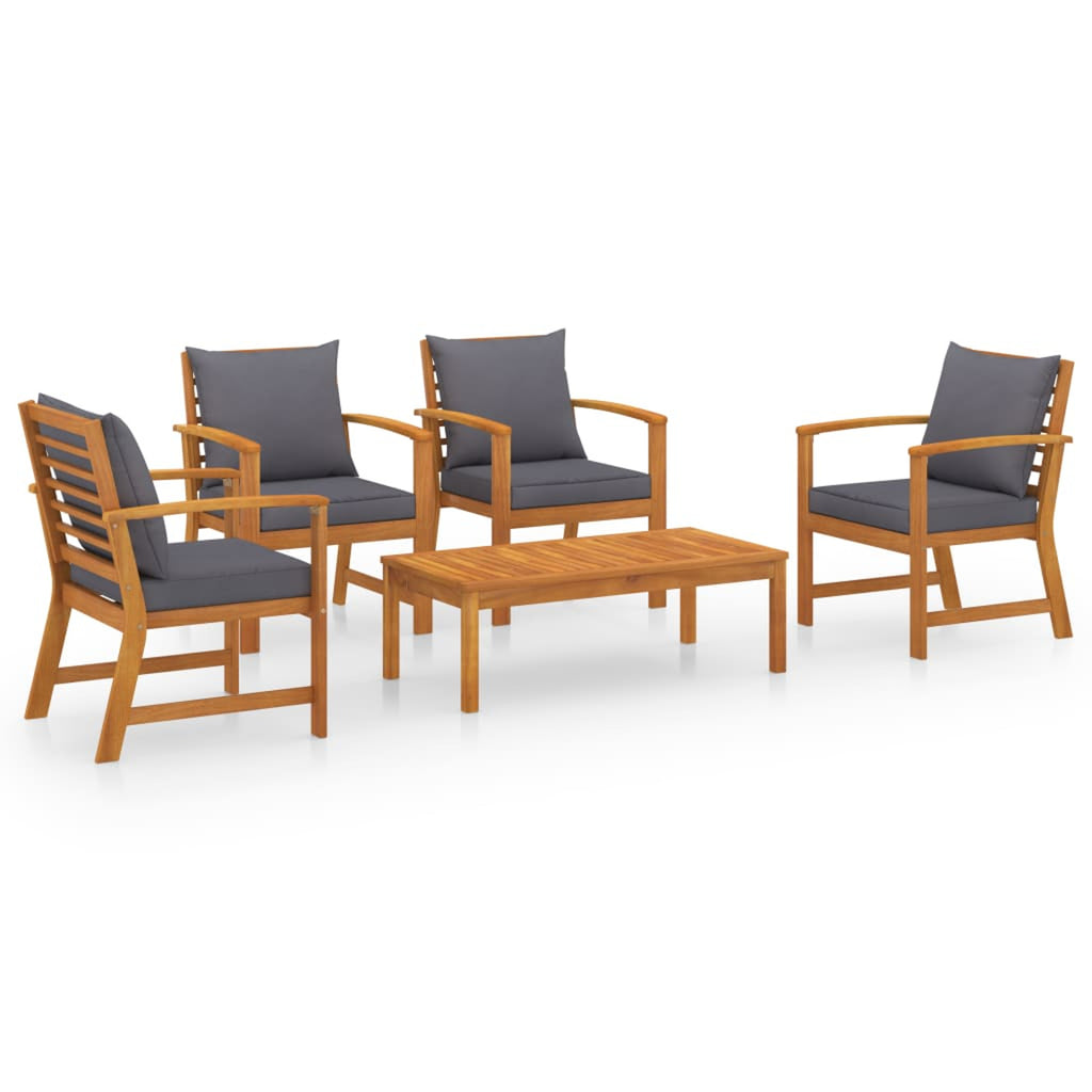 5 Piece Solid Acacia Wood Garden Set with Cushion A1013