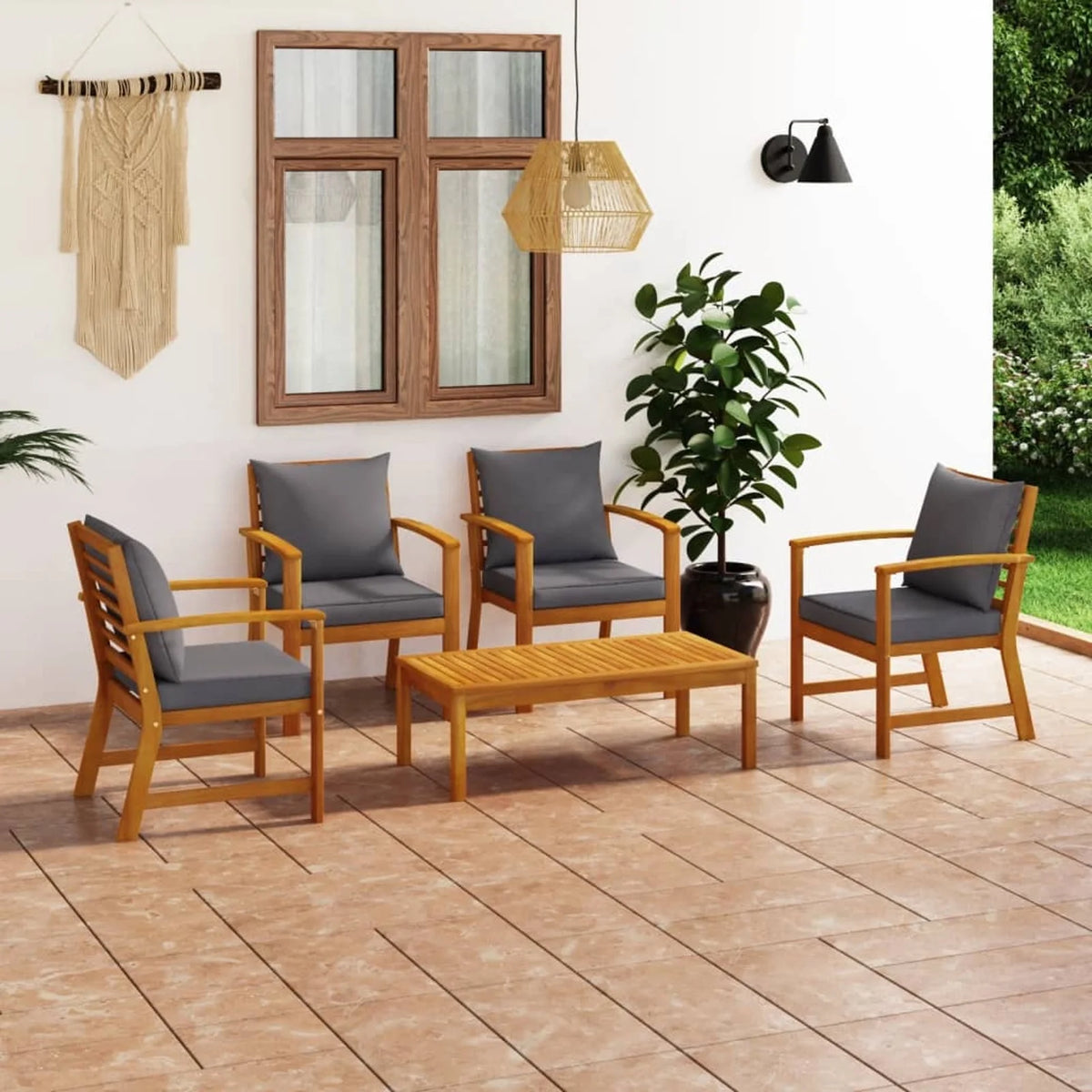 5 Piece Solid Acacia Wood Garden Set with Cushion A1013