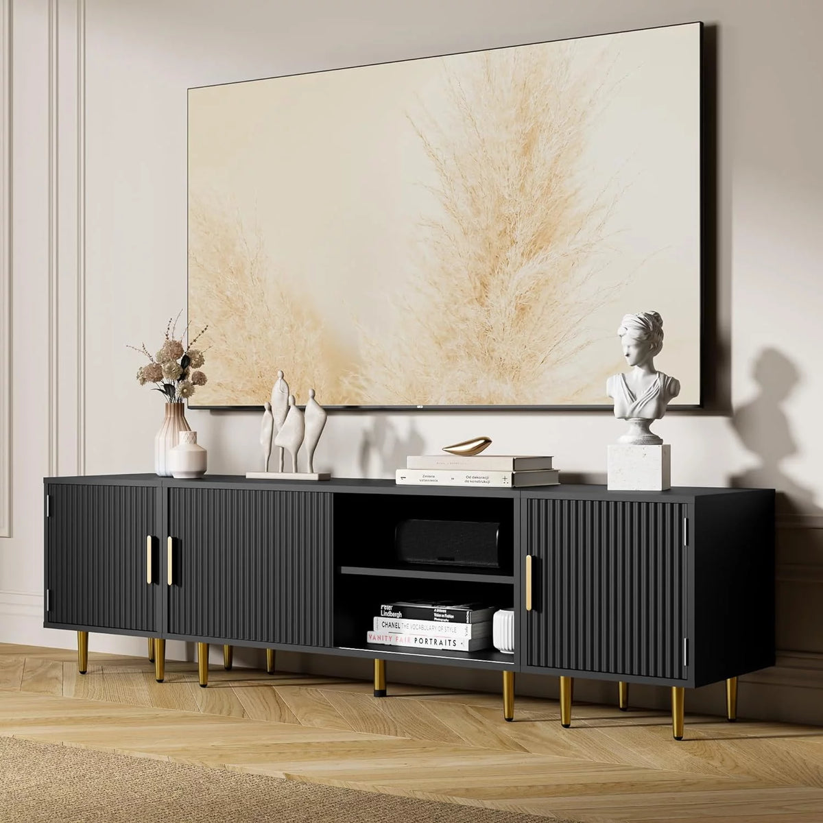 White TV Stand with Storage Cabinet Q218