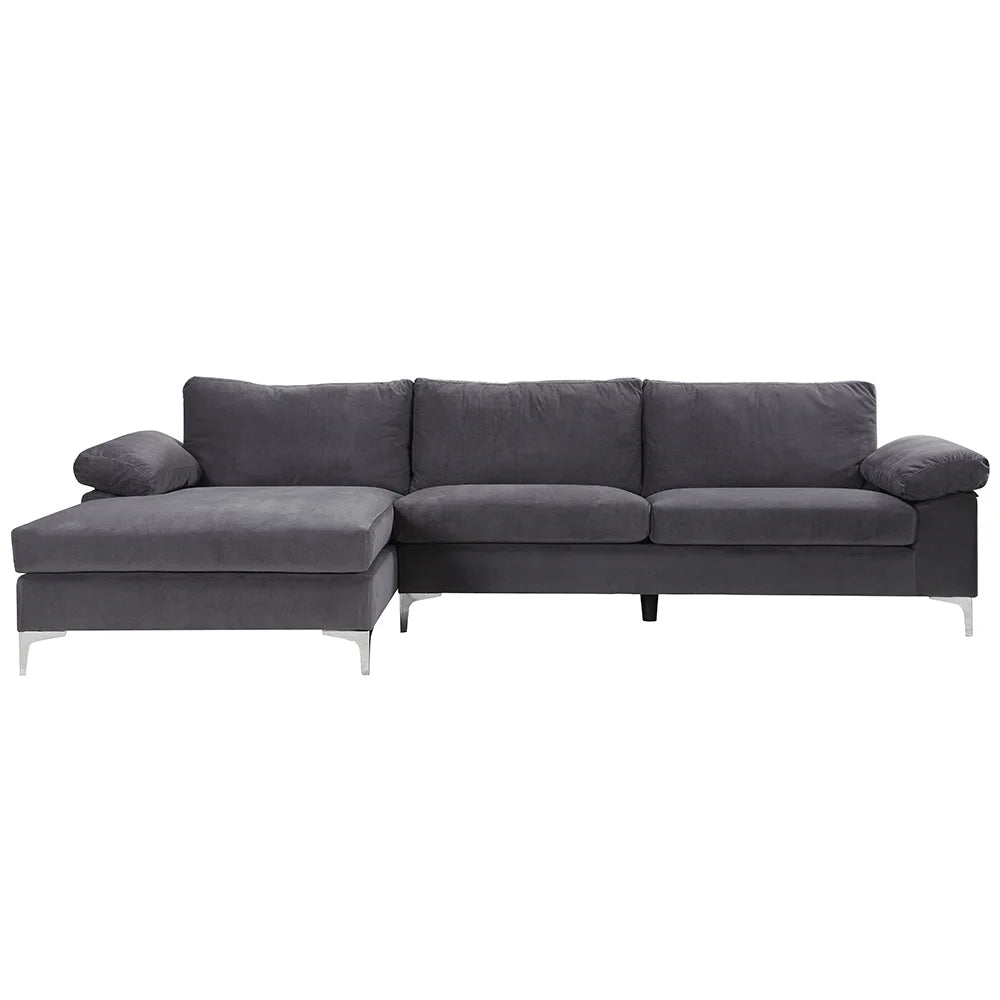 Grey Velvet Fabric Sectional Sofa T660132
