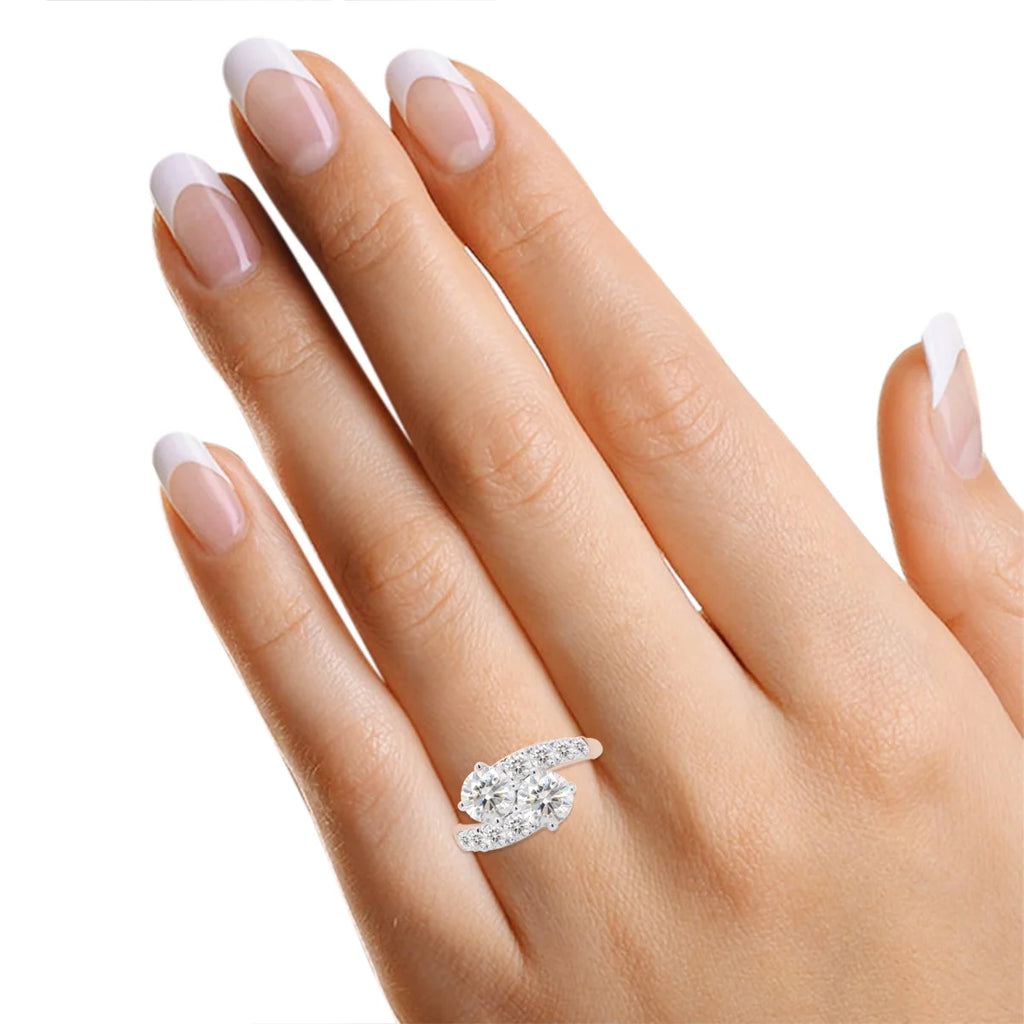 14K Solid Rose Gold Two Stone Bypass Engagement Ring E831810