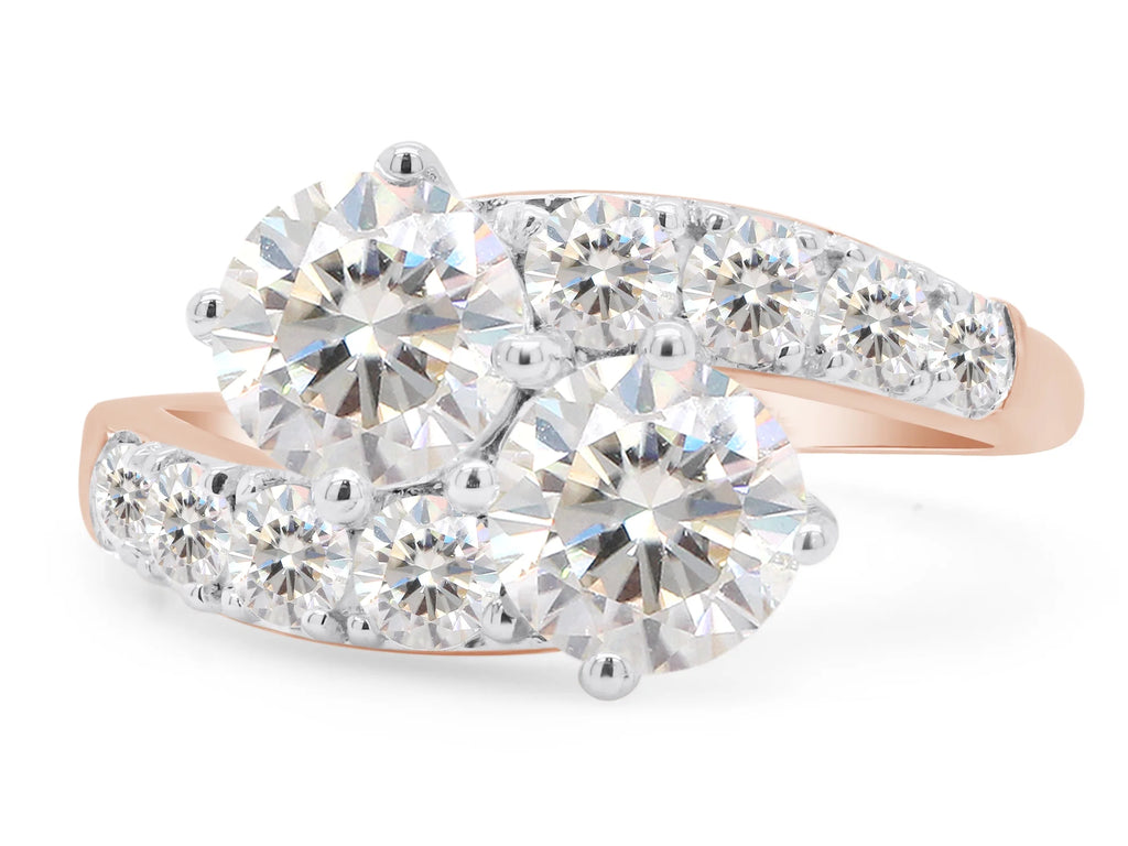 14K Solid Rose Gold Two Stone Bypass Engagement Ring E831810