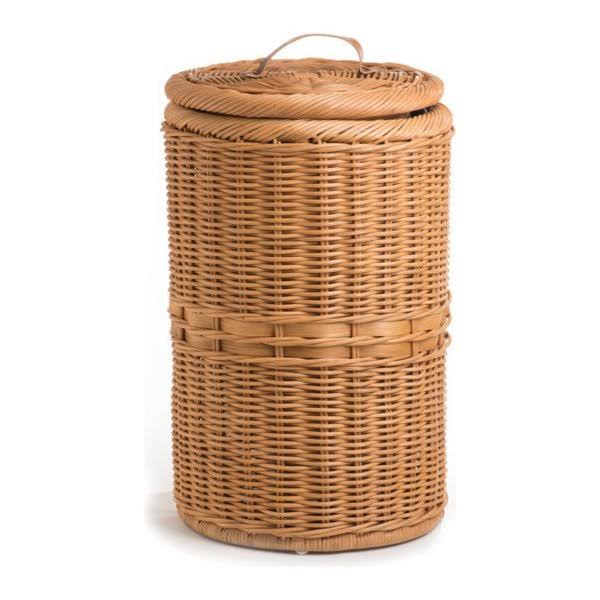 Tall Wicker Trash Basket with Metal Liner Q585