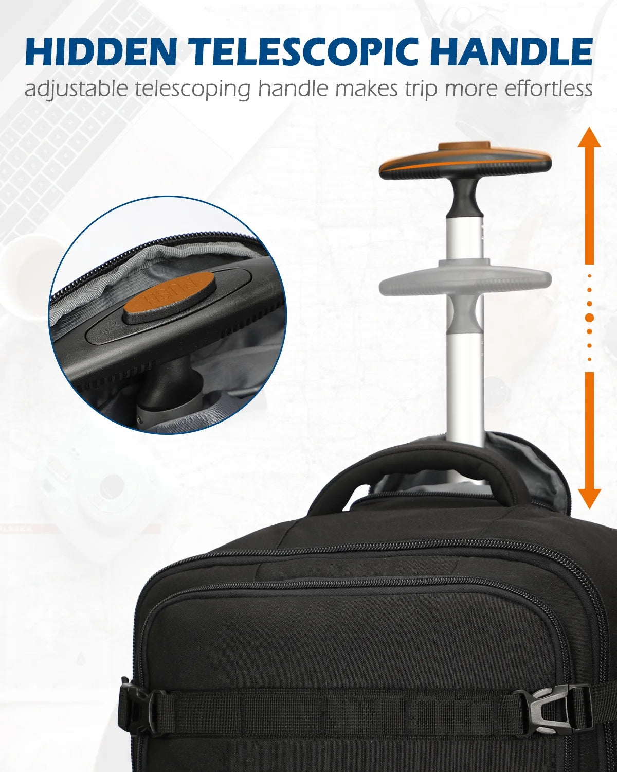 42L Trolley Backpack with 2 Wheels Softside Carry-on Luggage G395