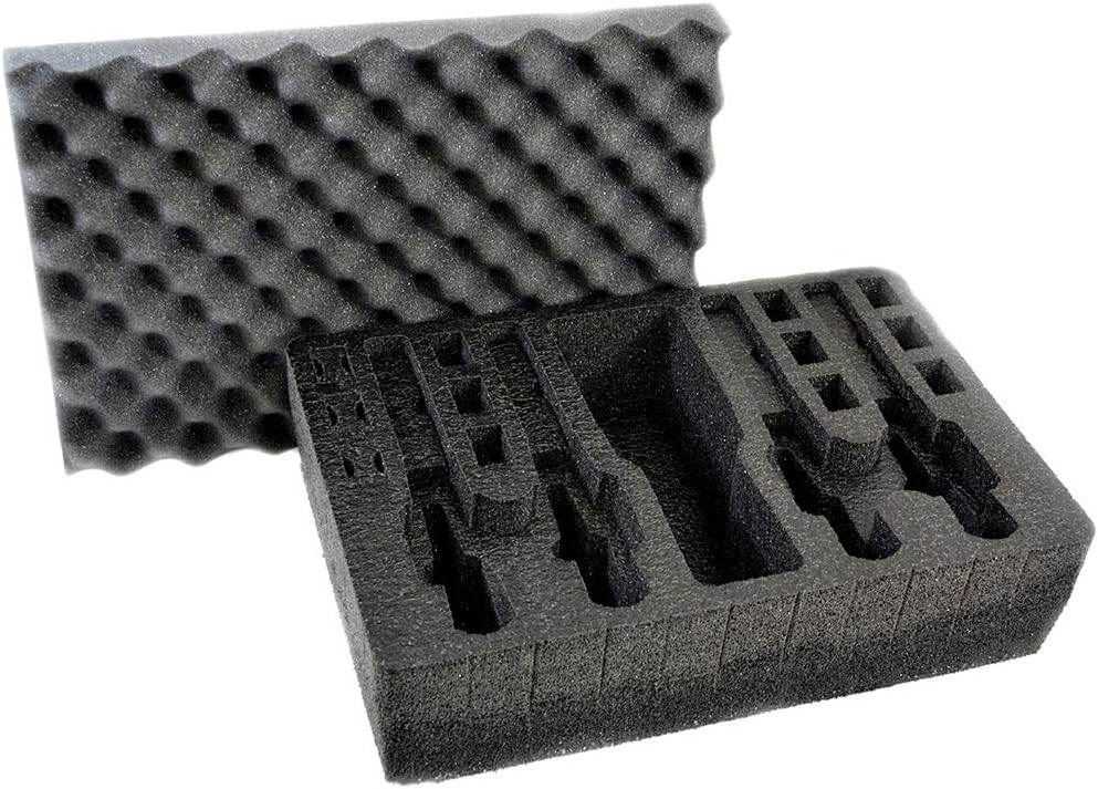Pistol & Magazine Storage Foam Insert for Pelican P-1500 Case, 2 Piece Set Pre-Cut Polyethylene Foam Base Insert and Lid Liner F5023