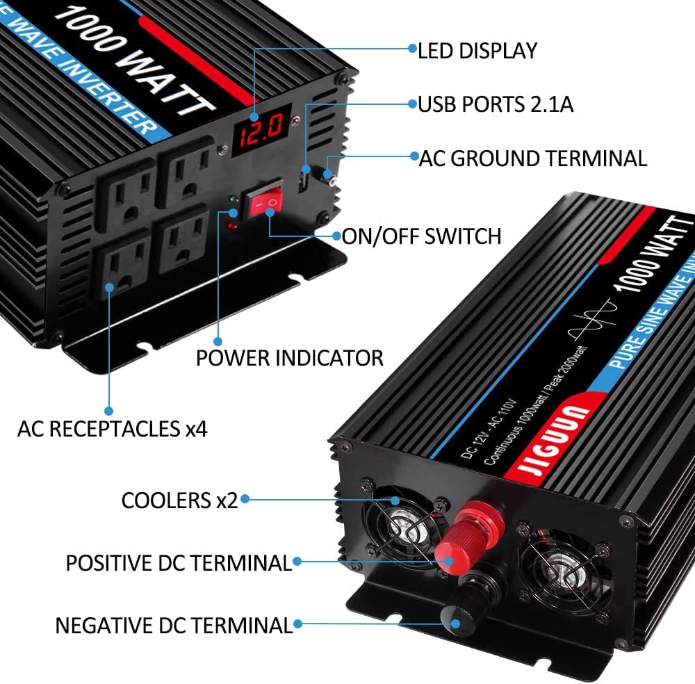 1000 Watt Pure Sine Wave Power Inverter DC 12V to AC 110V Converter U46101