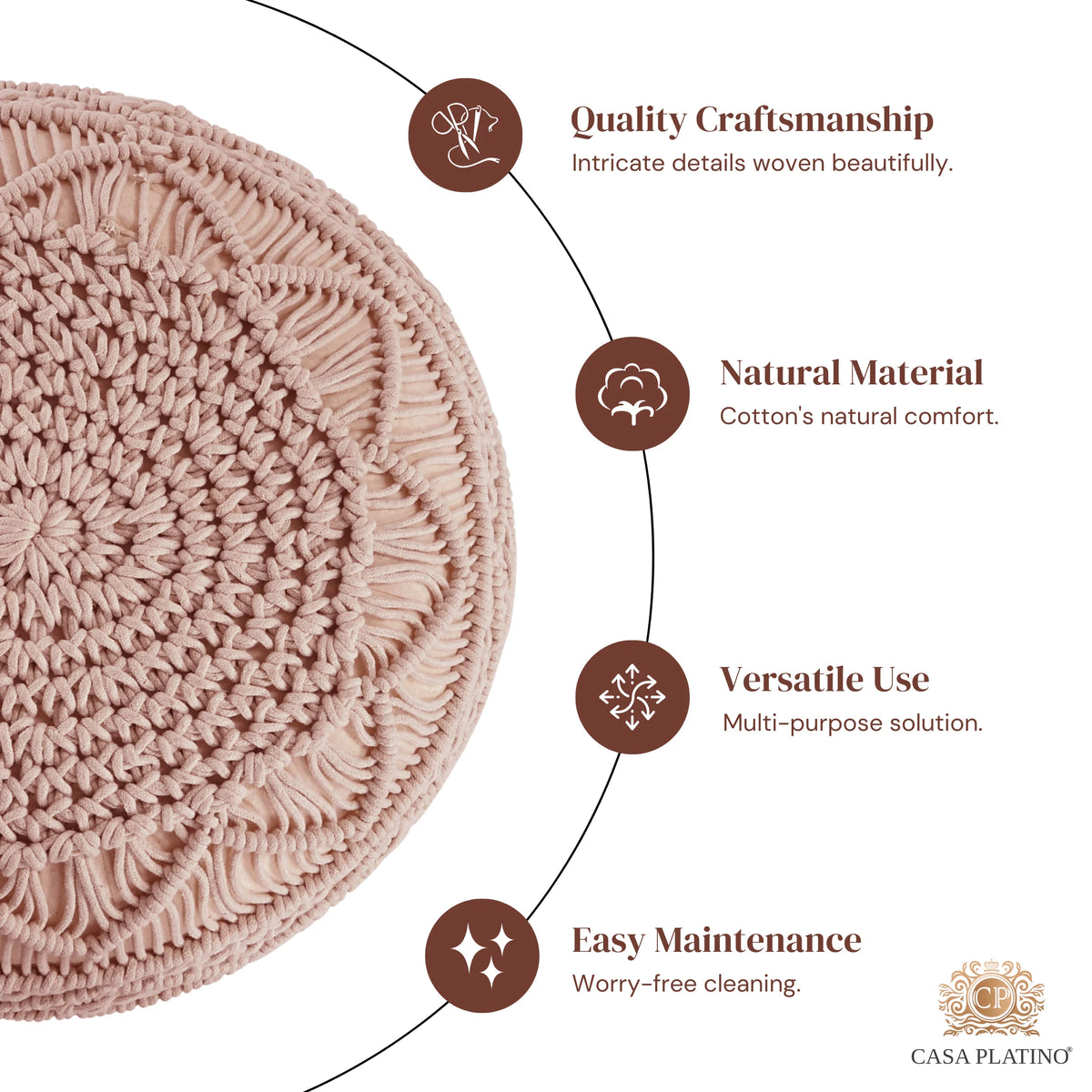 Dusty Pink Hand Knitted Macrame Pouf Ottoman O859157