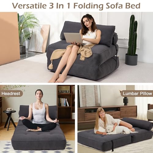 Grayish Blue Folding Sofa Bed with Corduroy Fabric J851058