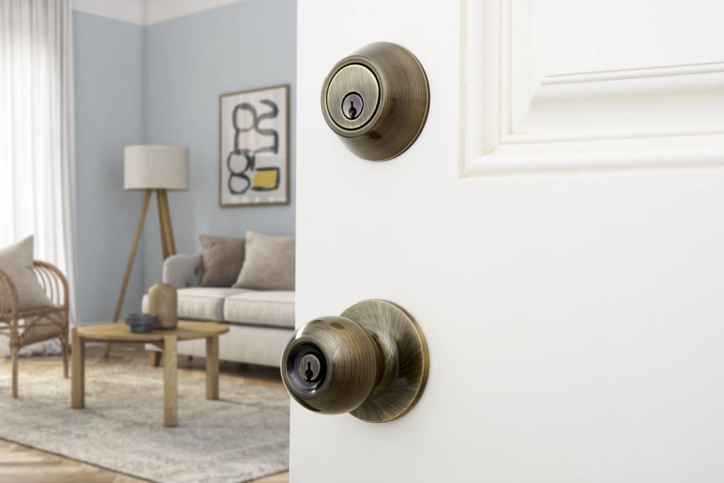 Keyed Entry Ball Doorknob and Deadbolt Combo in Oil-Rubbed Bronze, Twin Pack J73758