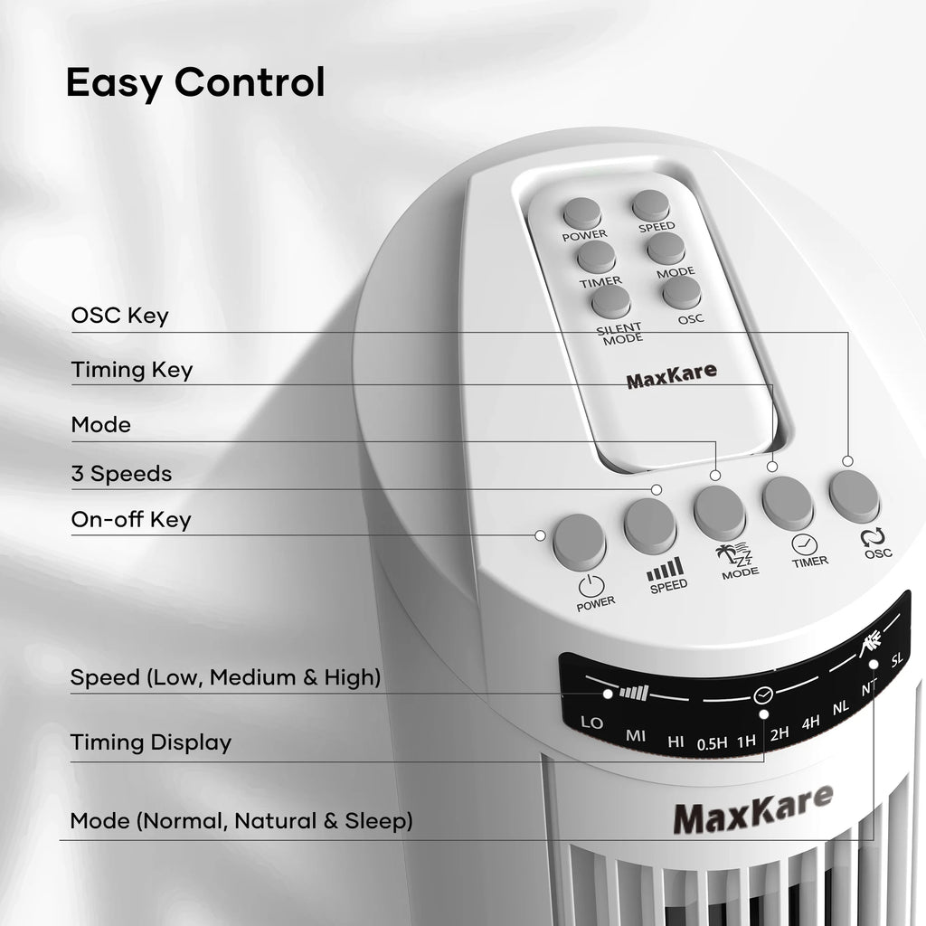 30 Tower Fan Oscillating Fan 60dB Quiet Cooling Fan with Remote Control 3 Speeds 3 Wind Modes Timer White D920769