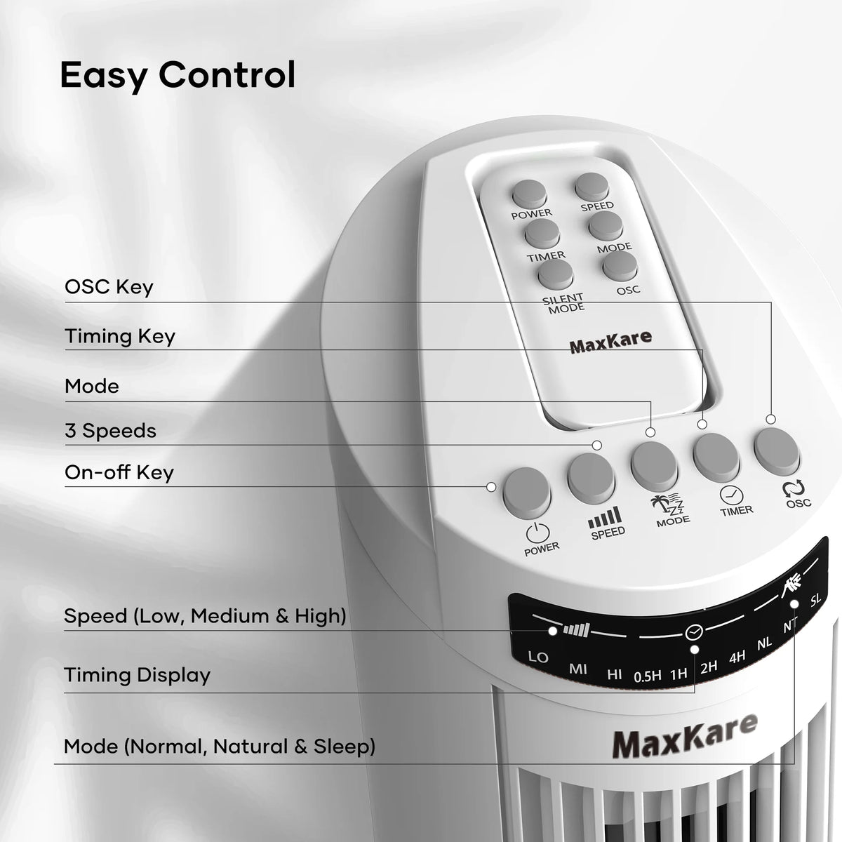 30 Tower Fan Oscillating Fan 60dB Quiet Cooling Fan with Remote Control 3 Speeds 3 Wind Modes Timer White D920769