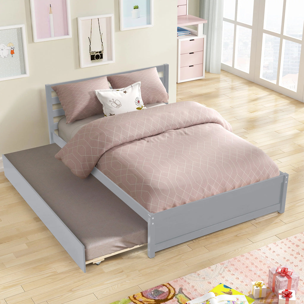 Full Size Wood Platform Bed Frame with Headboard and Trundle K125166