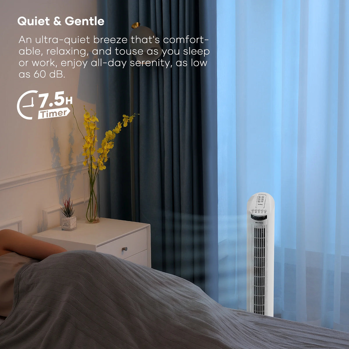 30 Tower Fan Oscillating Fan 60dB Quiet Cooling Fan with Remote Control 3 Speeds 3 Wind Modes Timer White D920769