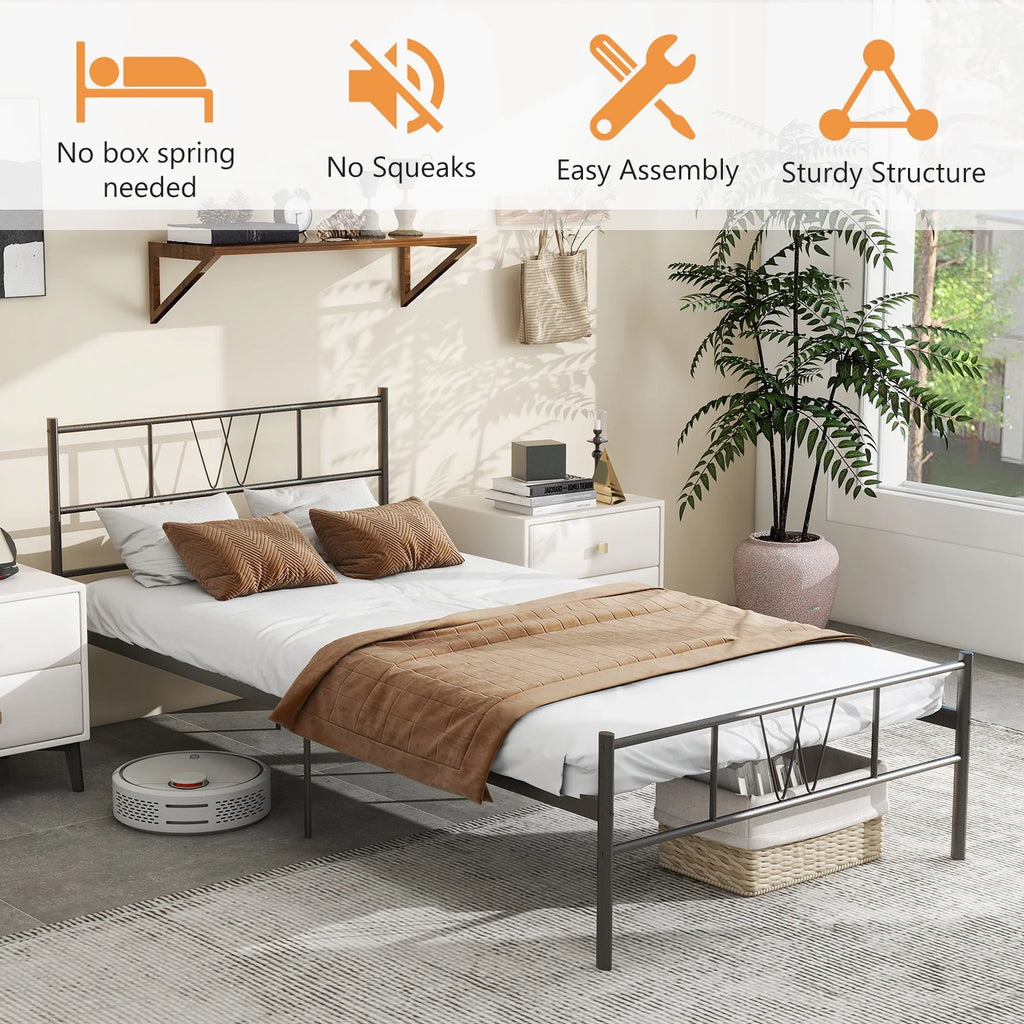 Twin Size Metal Platform Bed Frame with Headboard and Footboard K21273