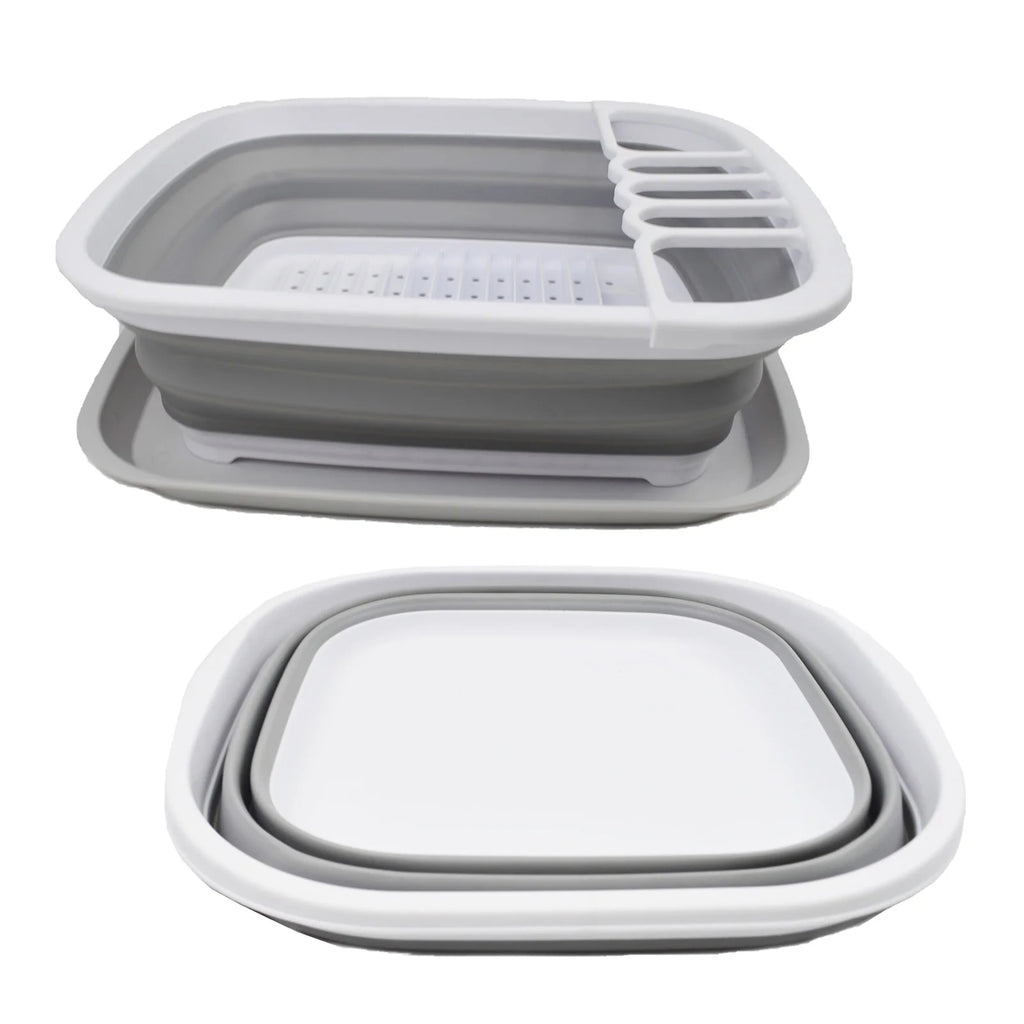 Collapsible Plastic Tub and Dish Drainer Set E515