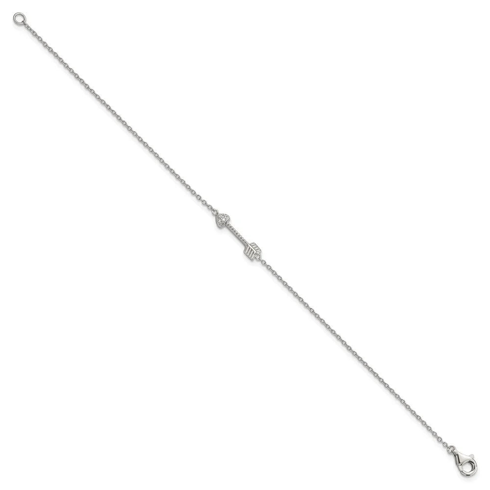 925 Sterling Silver Arrow Heart Zirconia Bracelet 7inch M6825