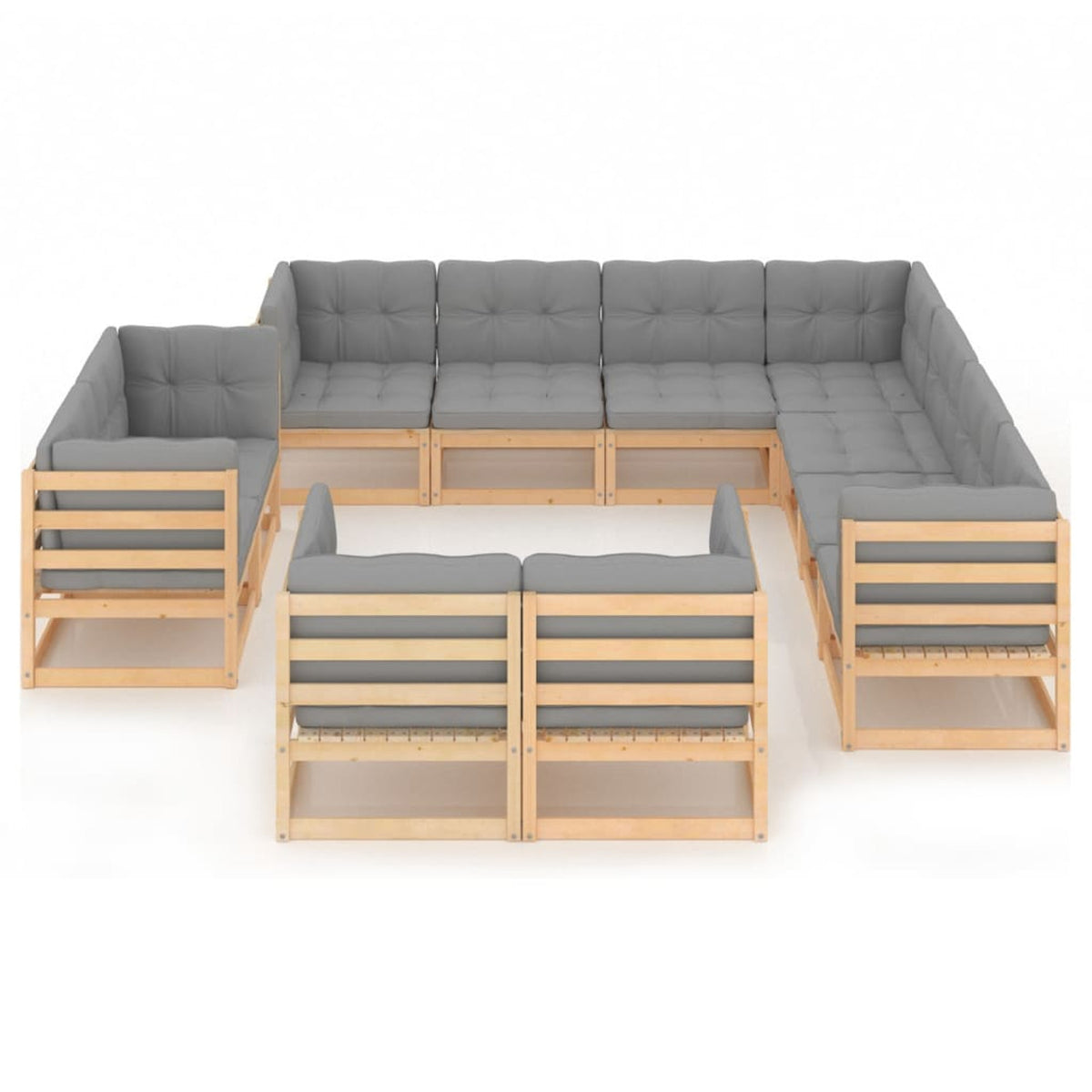 11 Piece Gray Cushion Pinewood Patio Lounge Set I3324