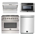 36 Inch Dual Fuel Range, Wall Mount Range Hood, Microwave Drawer, Dishwasher E58238