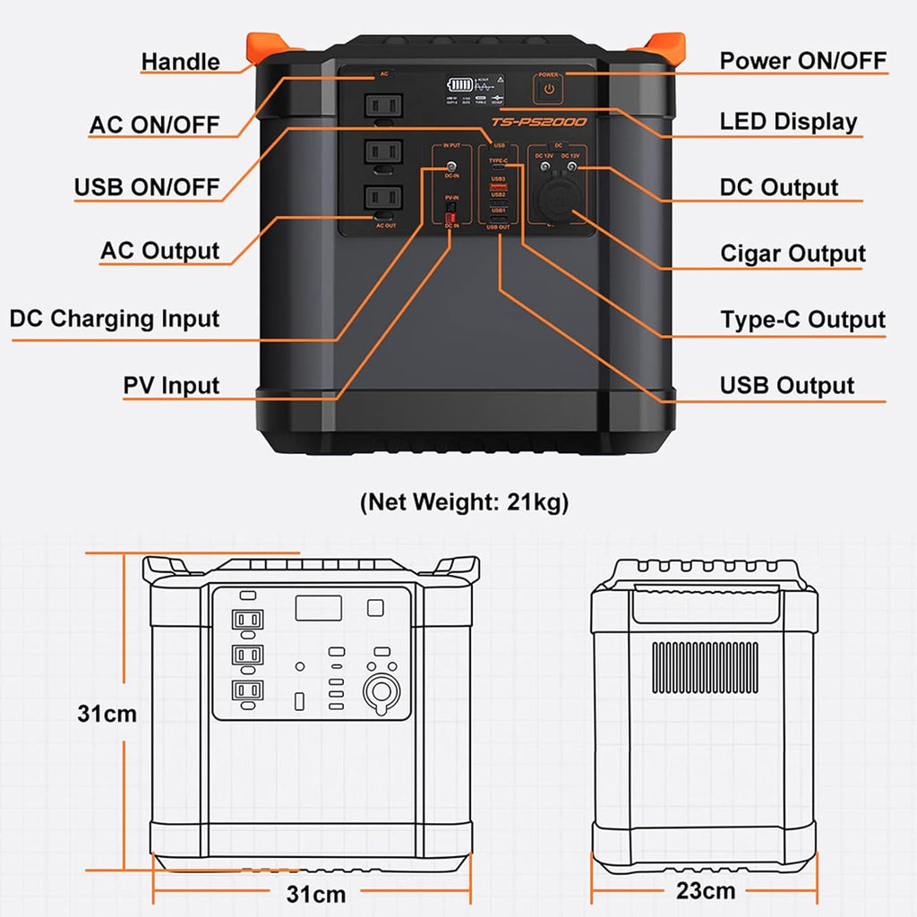 2200Wh Portable Power Station with 3 AC Outlets N2862