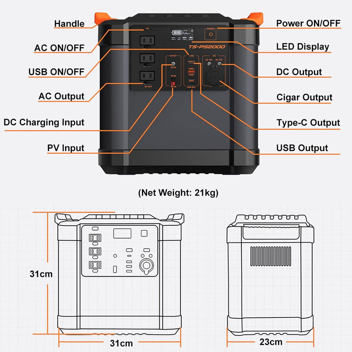 2200Wh Portable Power Station with 3 AC Outlets N2862