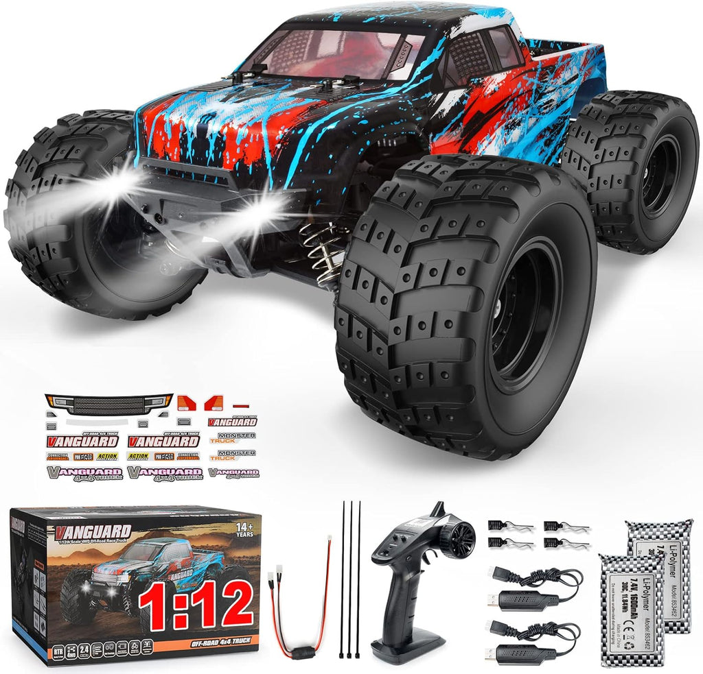 1/12 Scale Remote Control Car 2 Batteries 40+ km/h Off Road 4x4 Monster Truck O91253