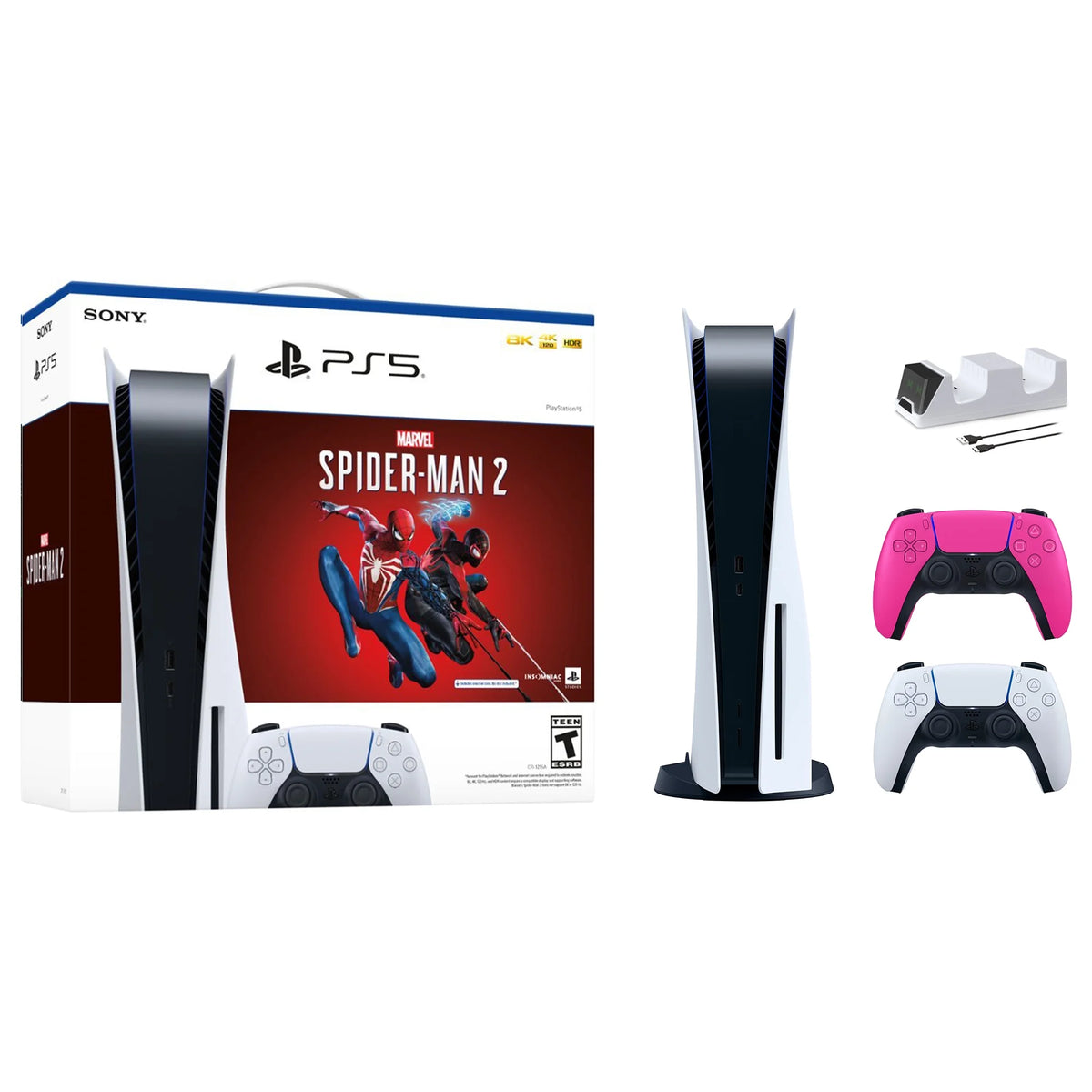 White PlayStation 5 Disc Edition Console with Two Controllers U4109