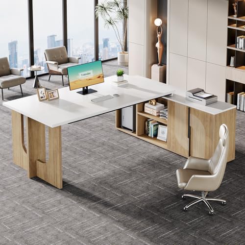 74.8" L Shaped Computer Desk with Shelves and CPU Storage, Black and Brown I1544