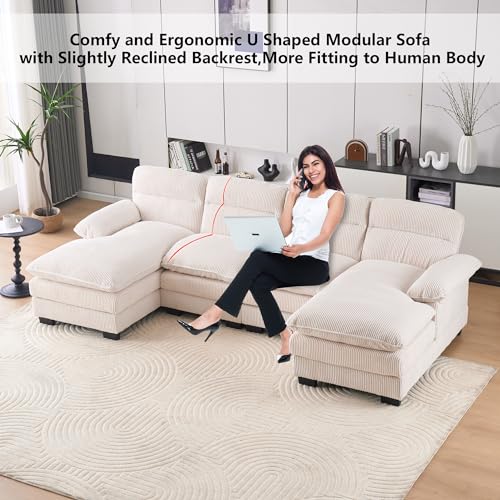 Grey Corduroy Modular Loveseat Sofa with Ottomans T104589
