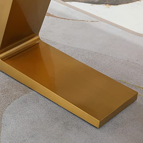 Rectangular Sintered Stone Dining Table with Gold Stainless Steel Base Z568615