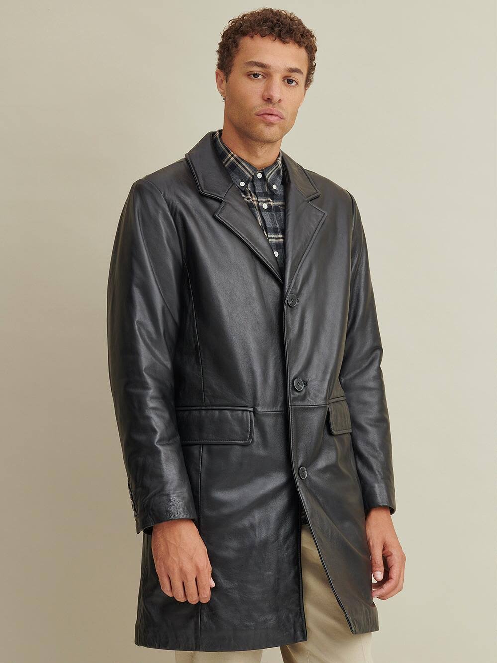 Black Leather Topper Coat I647543