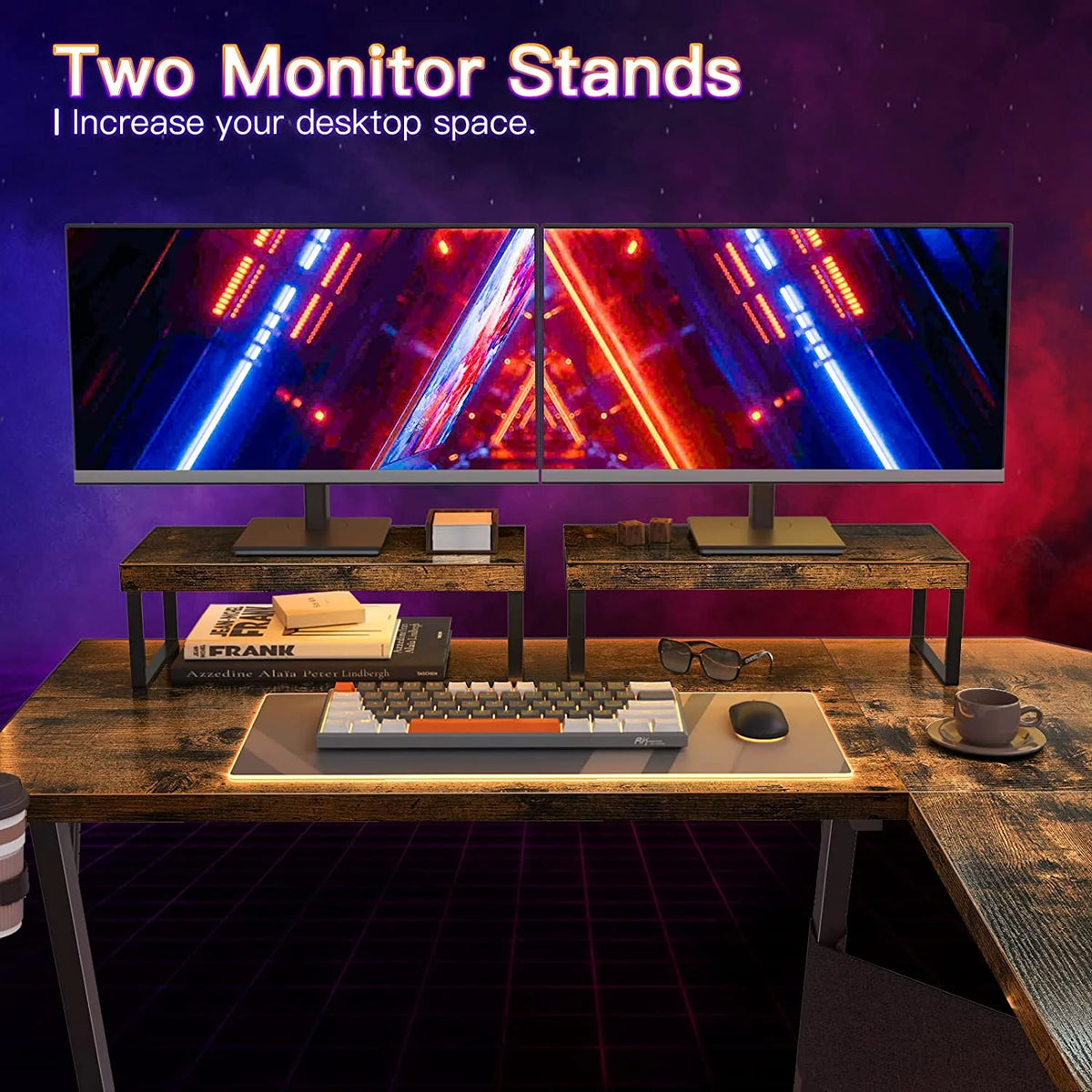 L Shaped Gaming Desk with 2 Monitor Stands J99547