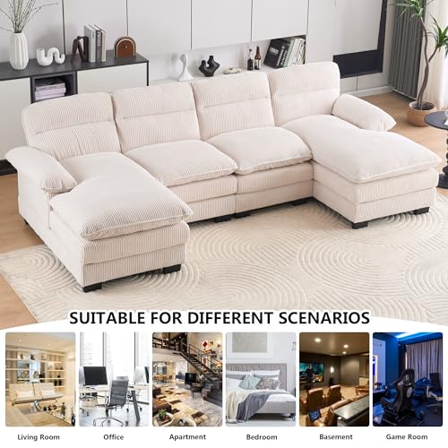 Grey Corduroy Modular Loveseat Sofa with Ottomans T104589