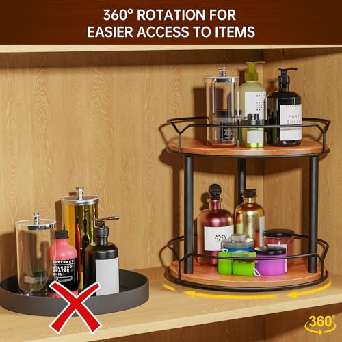 2 Tier 12.4" Wooden Rotating Lazy Susan Organizer F282