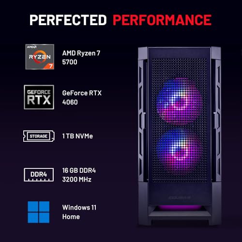 Mini Gaming PC Desktop, Ryzen 7 5700, NVIDIA RTX 4060 8GB, 1TB SSD, 16GB DDR4 RAM 3200, 650W Gold PSU, Win 11 Home Q9086