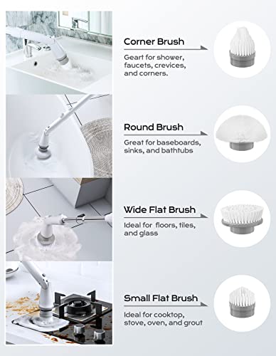 Cordless Electric Spin Scrubber with 2 Adjustable Speeds and 4 Replaceable Heads B836