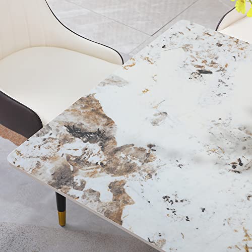 Rectangular Sintered Stone Dining Table with Gold Stainless Steel Base Z568615