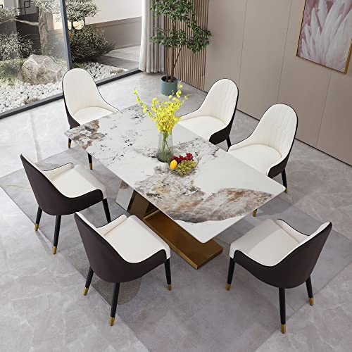 Rectangular Sintered Stone Dining Table with Gold Stainless Steel Base Z568615