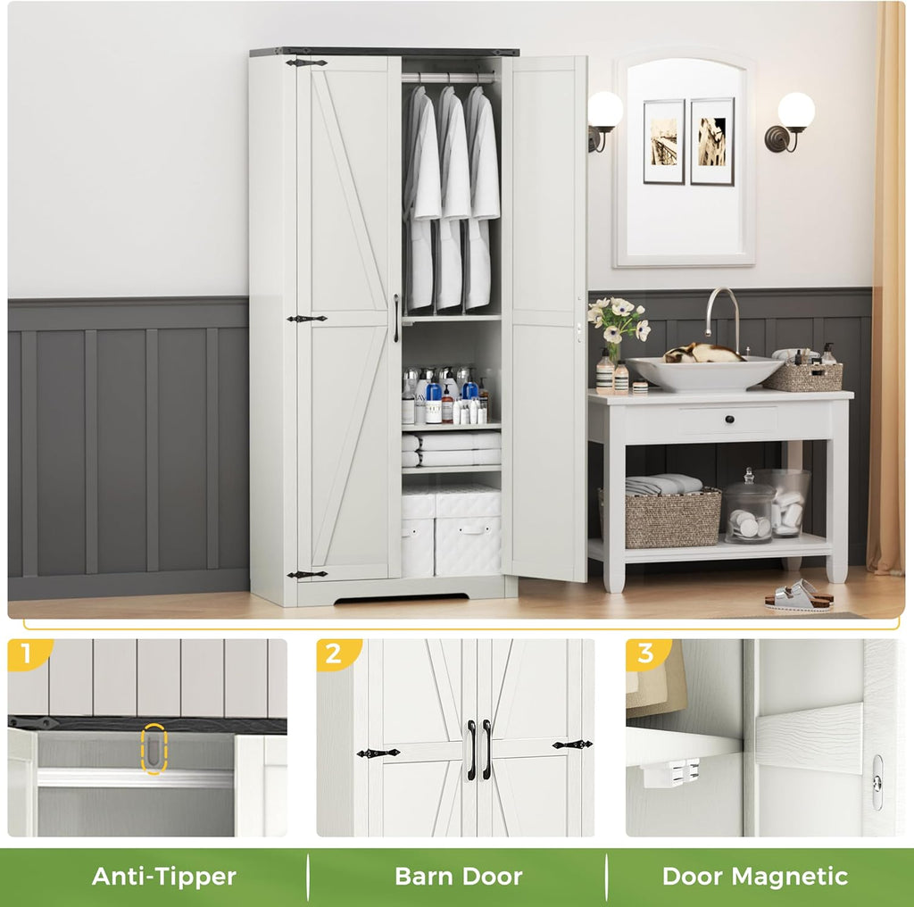 White 72" Wardrobe Closet with Doors K3507