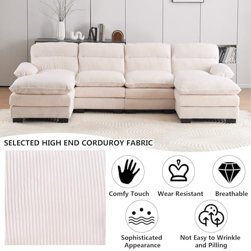 Grey Corduroy Modular Loveseat Sofa with Ottomans T104589