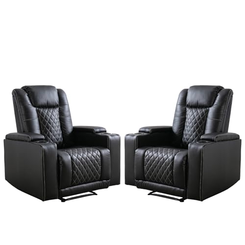Black Leather Electric Recliner Chair with USB Ports Cup Holders K3813